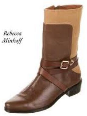 Rebecca Minkoff Sebas Two-Tone Brown and Tan Suede Leather Moto Boots Sz 8.5